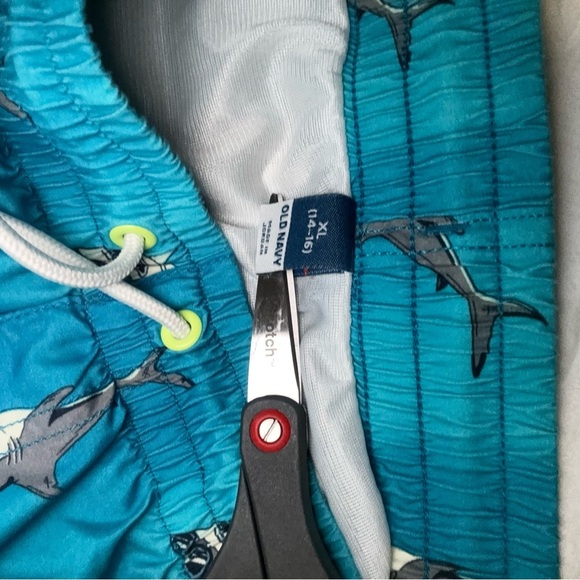 Old Navy Teal Shark Print Swim Shorts - Picture 4 of 5